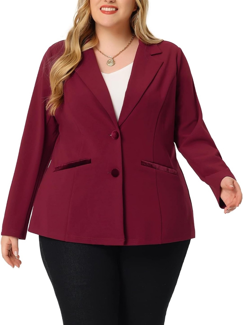 Plus Size Wine-Colored Women's Blazer Jacket